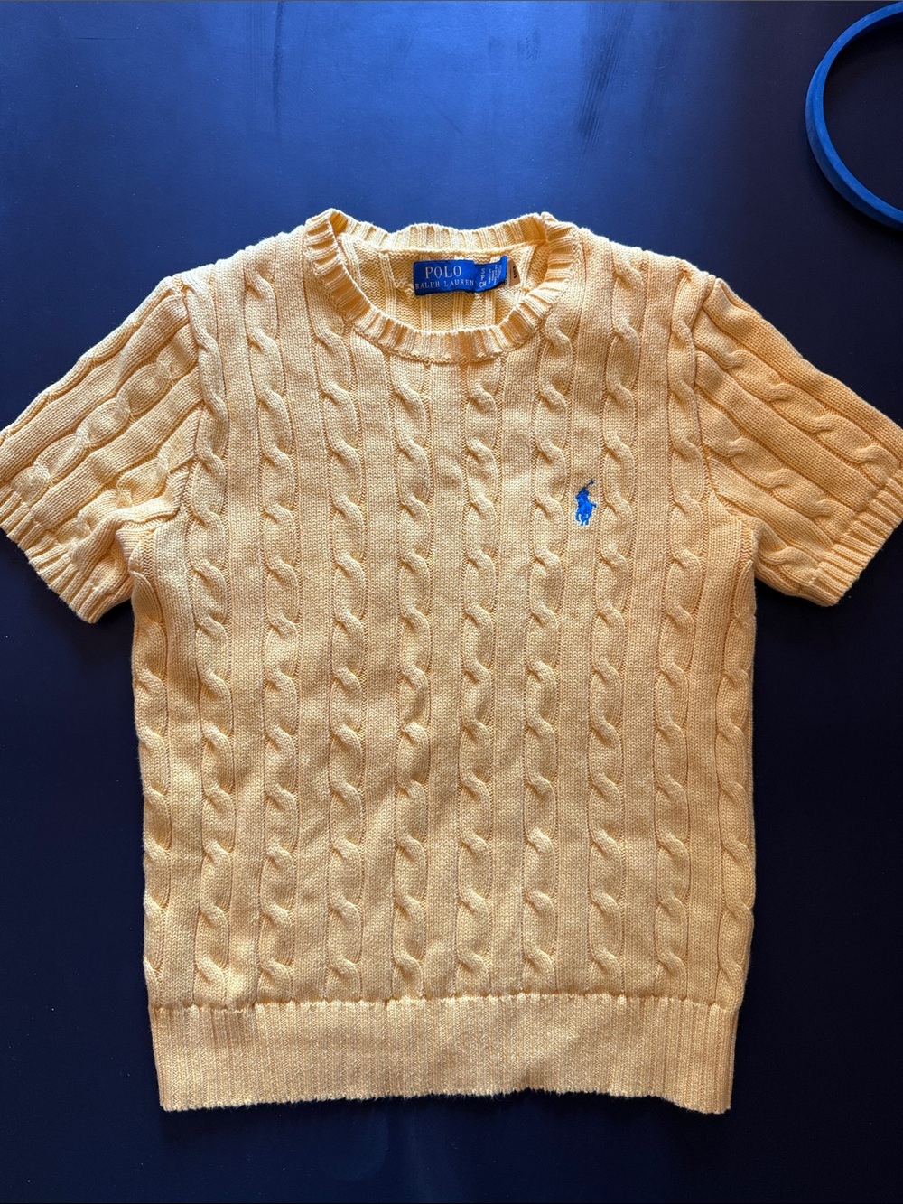 Polo by Ralph Lauren Yellow Cable-Knit Crewneck Short Sleeve Sweater